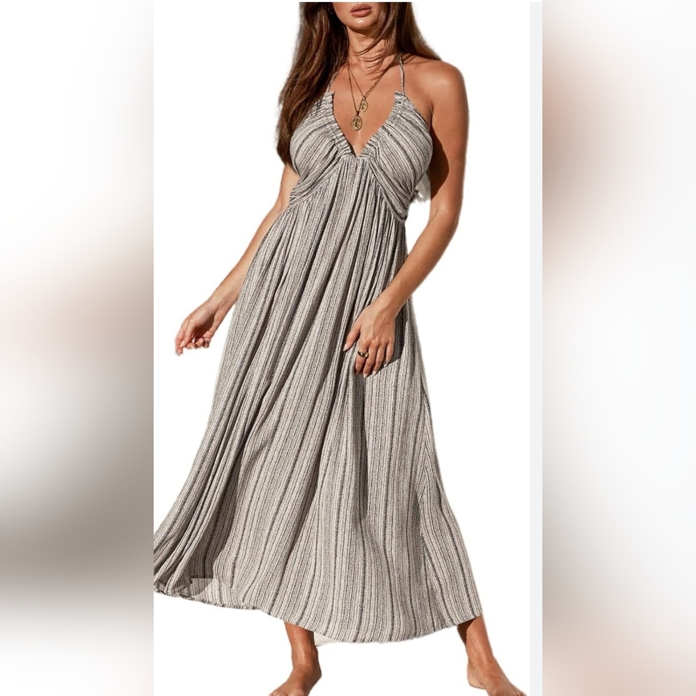 Chic Halter Maxi Dress - Black and White